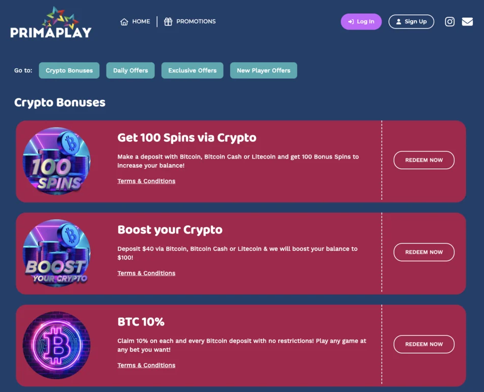 bonos y promociones en primaplay casino